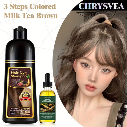 Hair Dye Shampoo, CHRYSVEA 500ml Bottle with 30ml Hair Oil and Nine Shade Options Set for At-Home Color Selection