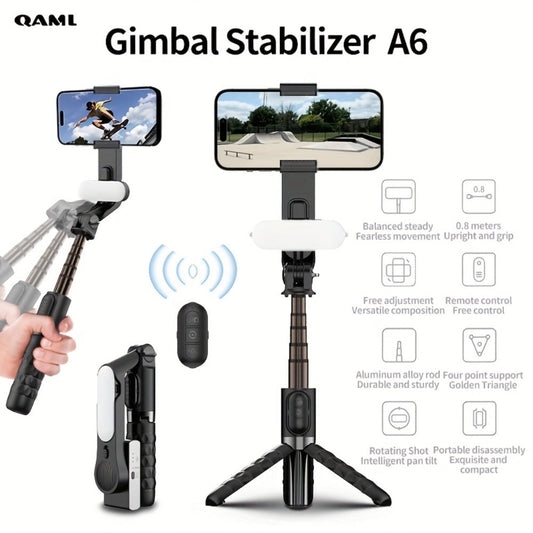 3-in-1 Phone Gimbal Stabilizer with Selfie Stick & Tripod Stand – 1-Axis Anti-Shake Handheld Stabilizer for iPhone & Android, Wireless Remote Control, 400mAh Rechargeable Battery, Foldable Portable Vlog