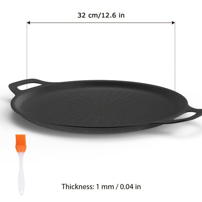 BBQ Griddle Pan Non-Stick with Oil Drain Groove & Double Handles – Multi-Function Grill Frying Pan with Oil Brush for Outdoor BBQ Family Gatherings Indoor Stovetop Cooking | Easy Clean Cookware