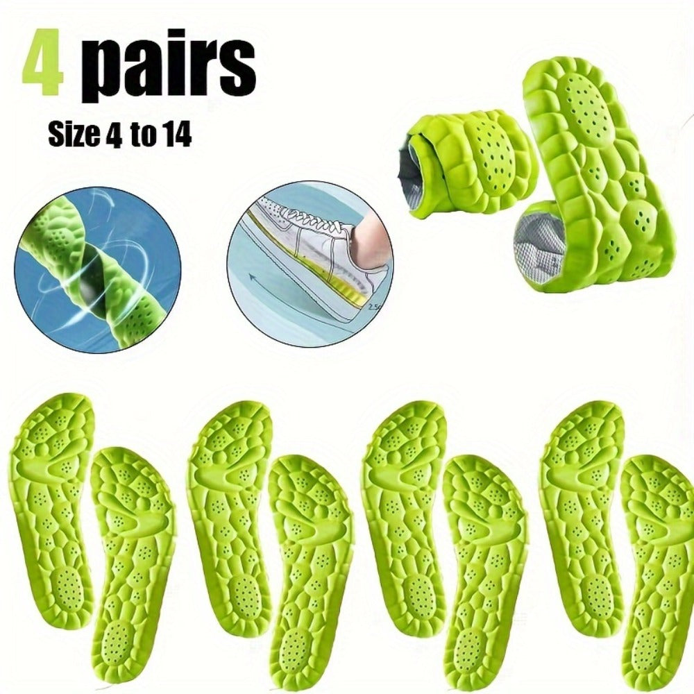 Four-Pair Green Honeycomb Foam Shoe Inserts with Trim Guide and Five EU Size Options from 35 to 46