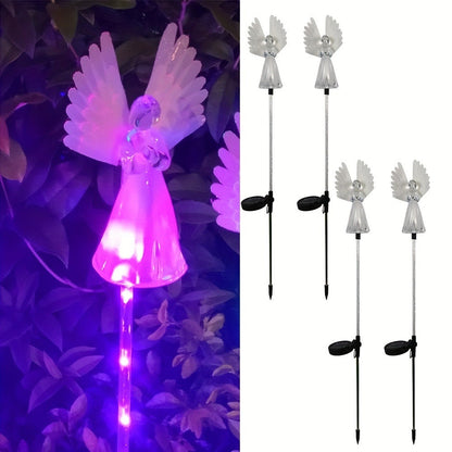 Solar Garden Lights Color-Changing Angel Stakes with 7-Color LEDs in 2- or 4-Pack Sets for Memorial Decor