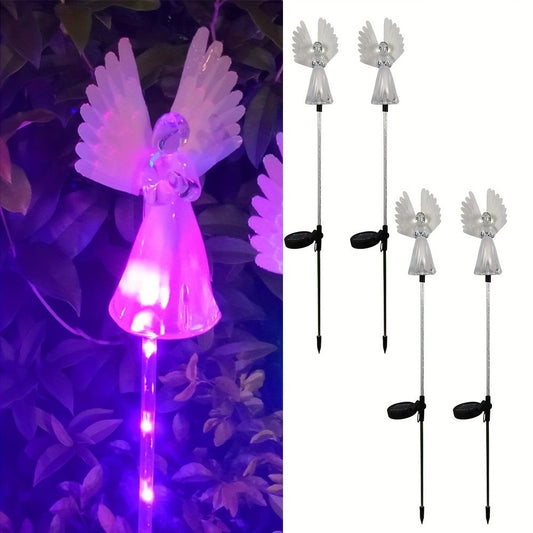 Solar Garden Lights Color-Changing Angel Stakes with 7-Color LEDs in 2- or 4-Pack Sets for Memorial Decor