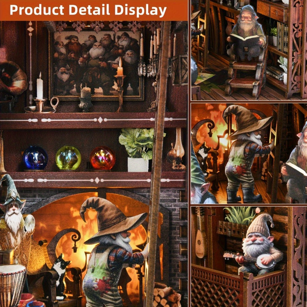 Dwarf’s House Book Nook Kit KT01 with 275-Piece Fantasy Workshop Scene, Warm Light and Sensor Switch