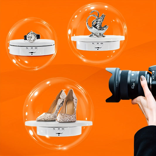 JANCHUN 3-in-1 360° Rotating Display Stand for Epoxy Glitter Tumbler | 5.74"/7.08"/8.06" Sizes, Remote Control, Adjustable Speed & Angle, Silent USB-Powered Turntable for Photography & Product Display