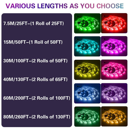 RGB LED Smart Light Strip 200FT Music Sync Color Changing – 44-Key Remote, Multi-Color Adjustable, Adhesive Install | Living Room, Bedroom, Gaming Room & Home Decoration