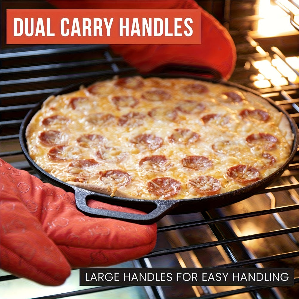 32cm Cast Iron Skillet with Dual Loop Handles and Shallow Round Profile for Gas, Induction, Oven or Campfire