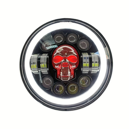 7 Inch Motorcycle LED Headlight Skull Ghost Design - Colorful Demon Eye Round Head Lamp, Custom Car Headlight Modification Front Light for Motorcycle Jeep Truck