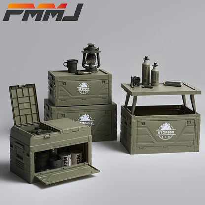 Outdoor Storage Box with Foldable Lid Table, Army Green