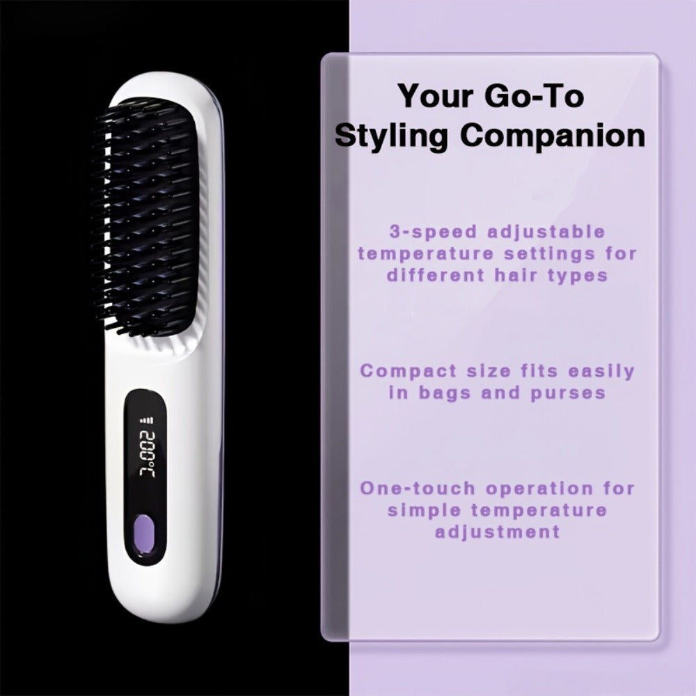 Cordless Straightening Brush Hair Styling Tool with Rechargeable Power and Black or White Finish