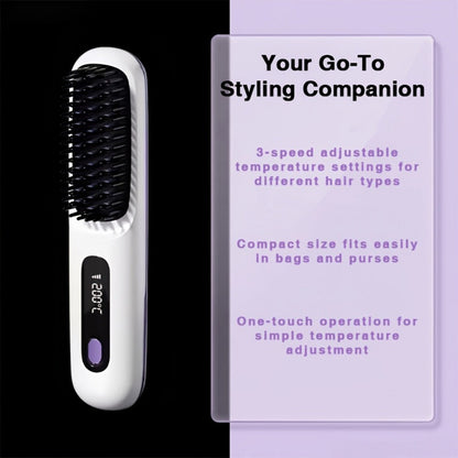 Cordless Straightening Brush Hair Styling Tool with Rechargeable Power and Black or White Finish