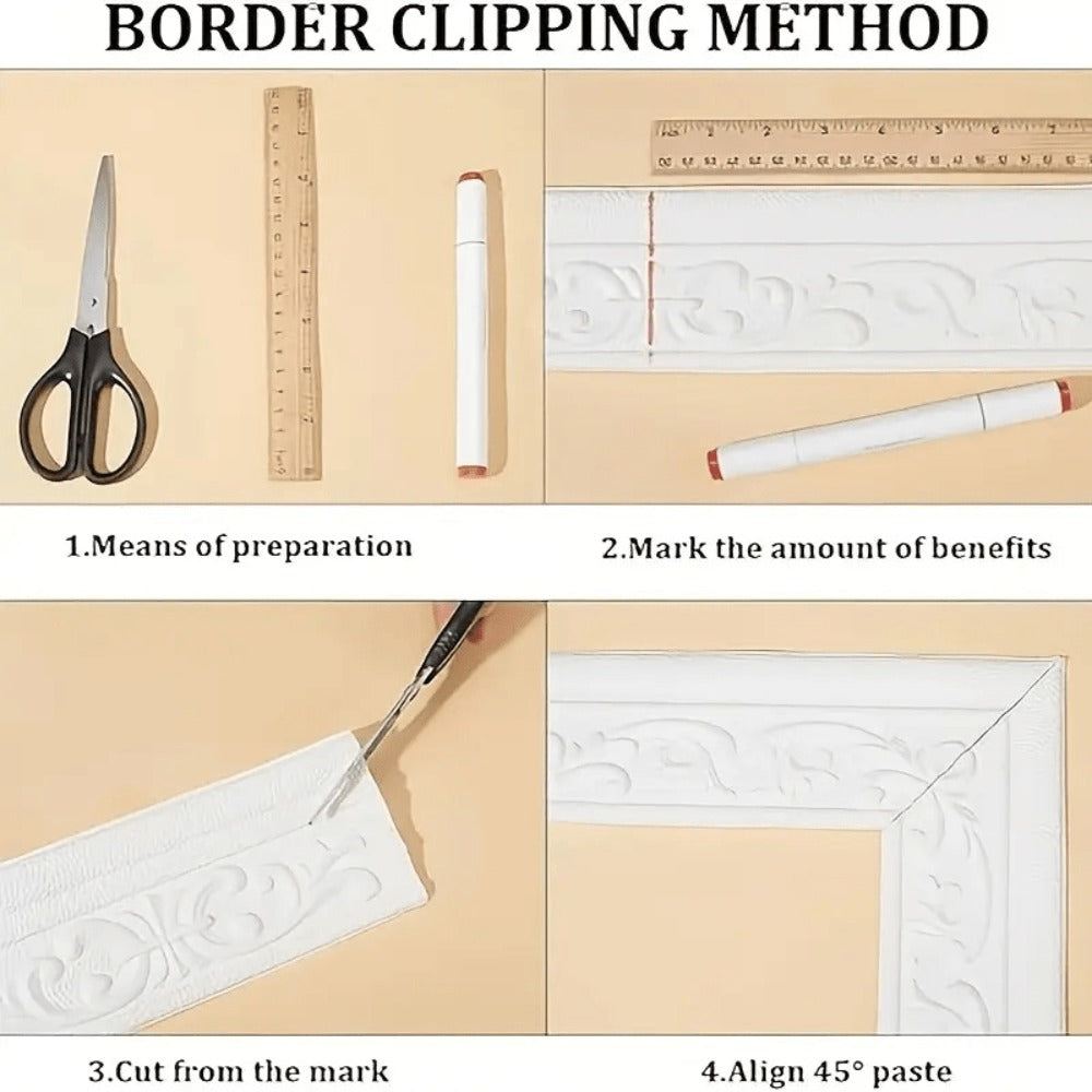 Carved Foam Baseboard Wall Trim Sticker in White, Silver Gray, Copper or Golden, Available in 4, 8 or 12 Rolls