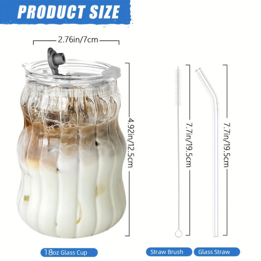 Borosilicate Glass Cups with Straws Cloud Design U-Shaped Insulated Cold Drink Glasses BPA-Free 18oz Set of 4 or 6