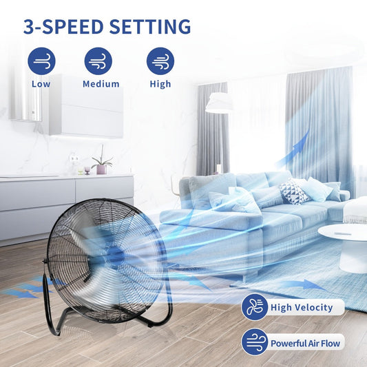 Industrial Floor Fan – Heavy Duty Metal Stand Fan with 3 Speed Settings & 360° Tilt, High Velocity Airflow for Warehouse, Workshop, Garage, Factory & Basement – 4/9/14/20 Inch
