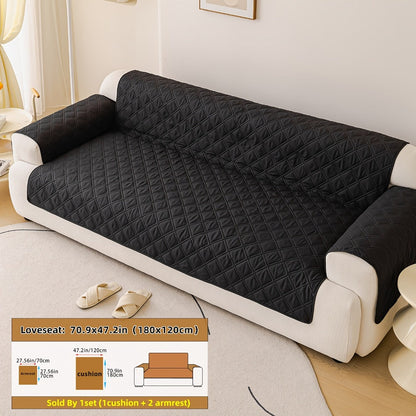 Sofa Cover Three-Piece Soundwave Embossed Set with Sofa Panel, Two Armrest Covers and Anti-Slip Mat