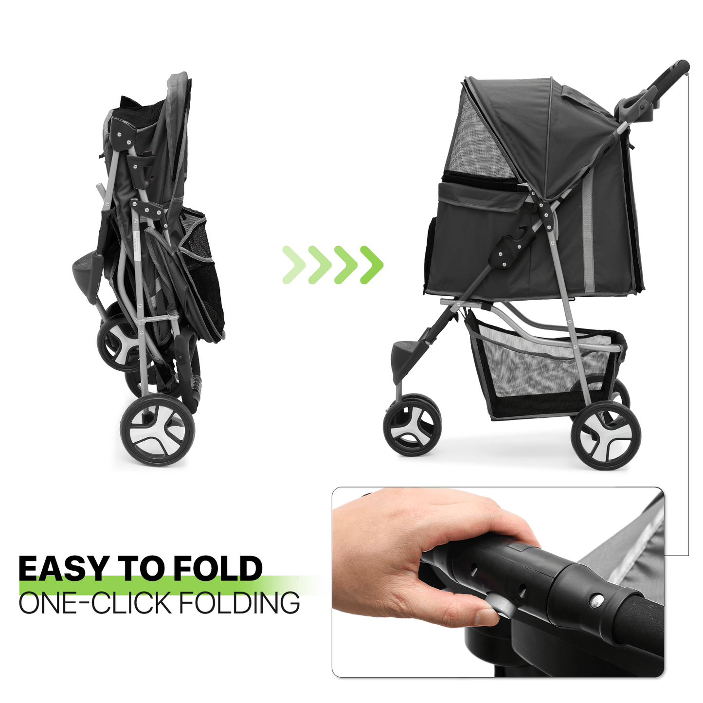 Pet Jogger Stroller 3-Wheel for Small & Medium Dogs & Cats up to 33 lbs - Foldable Oxford Waterproof Dog Cat Pram with 360° Swivel Wheels, Shock Absorber, Rear Brakes, Cup Holder & Storage Basket, 11 Colors