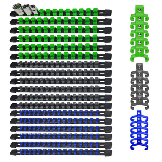 Socket Organizer Set with Rails – Heavy Duty ABS Socket Holder Rack for 1/4", 3/8" & 1/2" Drive – Tool Storage Kit for Toolbox, Garage & Workshop Organization (6, 9 or 18 Piece)
