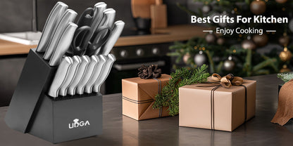 Stainless Steel Kitchen Knife Set Chef Knife Damascus Black Knife Block for Home Cooking, Dining and Outdoor Meals