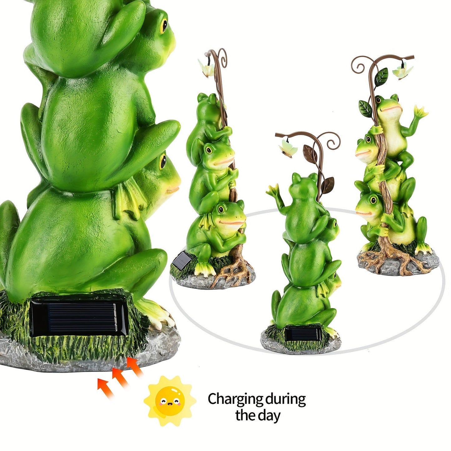 Solar Garden Lights Frog Reading Statue with Lantern, One-Piece Resin Lawn and Patio Ornament