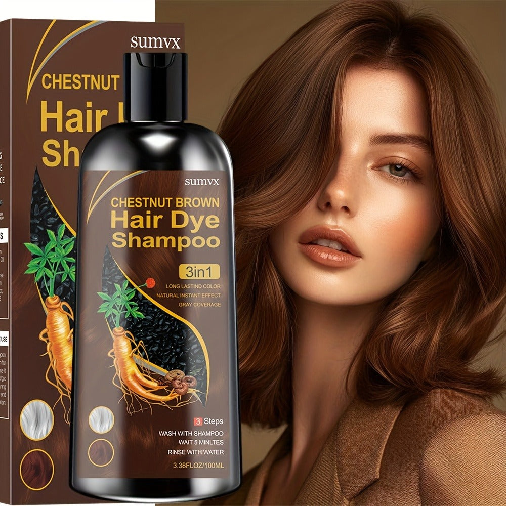 Hair Dye Shampoo, SUMVX 100ml 3-in-1 Bottle with Brown, Chestnut Brown and Black Shade Options