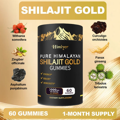 Shilajit 3000mg Supplement with Ginger Ginseng Ashwagandha Hoofgrass - 5-in-1 Adaptogen Complex for Energy Stamina Vitality & Stress Relief - Multi-Mineral Formula for Men & Women