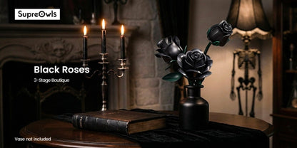 Building Block Set Black Rose Bouquet, 152-Piece Three-Flower Model with Adjustable Stems and Leaves for Display