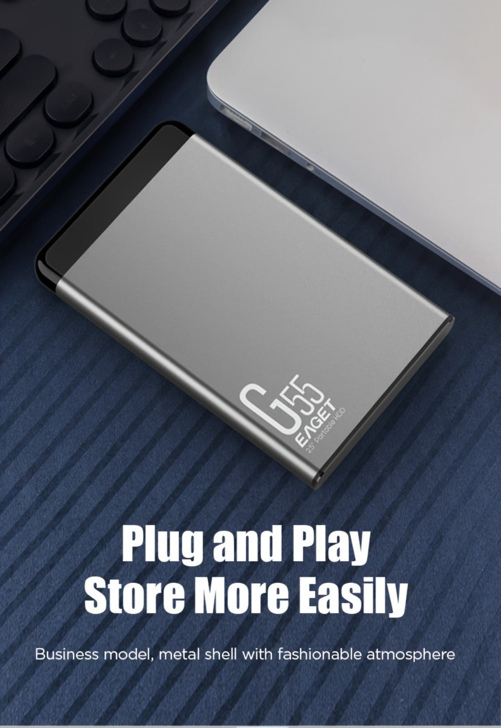 Slim 500GB Portable Hard Drive with USB 3.0 Connection, EAGET G55 Metal-Shell Label and 2.5-Inch Format
