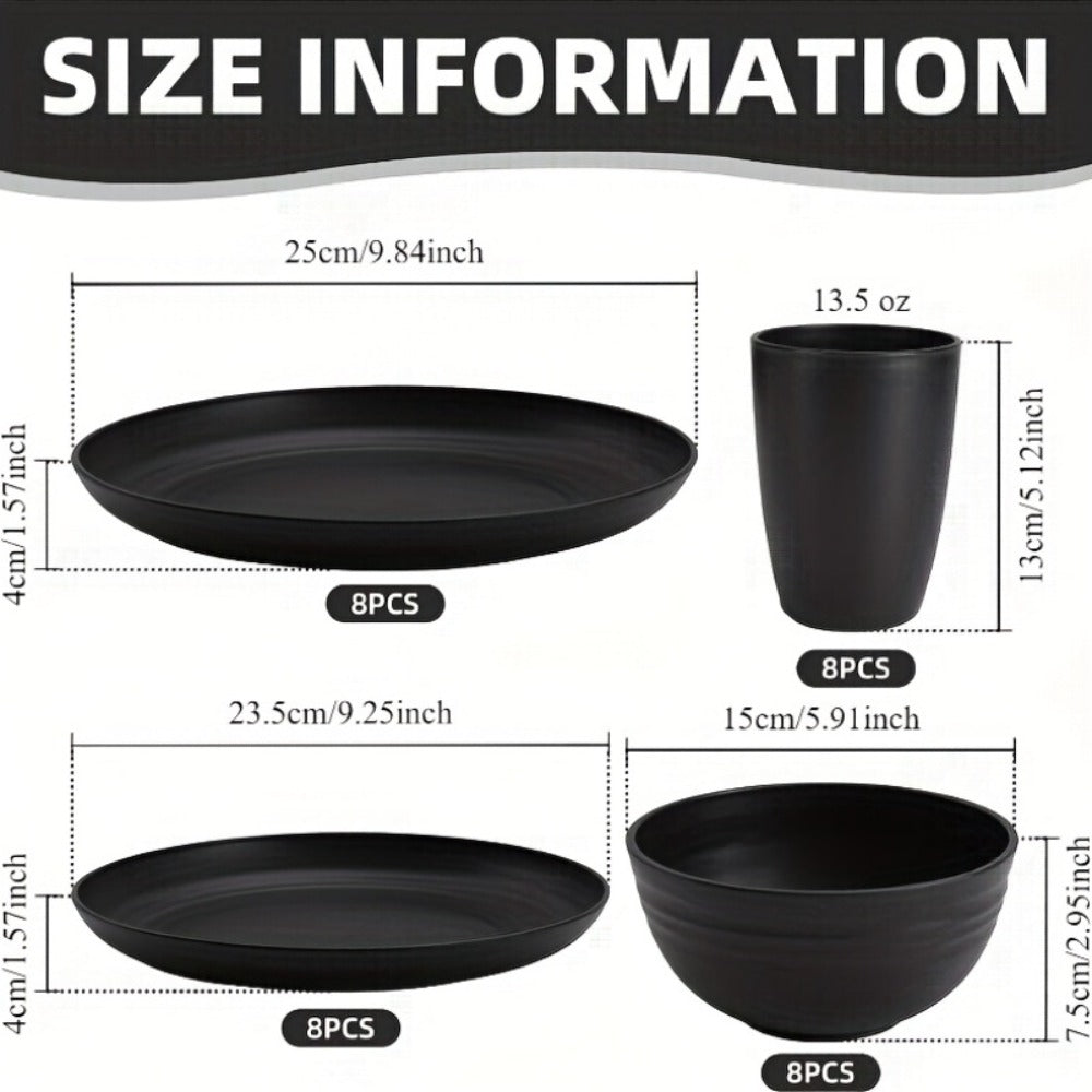 Wheat Straw Dinnerware Set 16 or 32 Piece – Plates & Bowls for 4 or 8 People, Microwave & Dishwasher Safe Plastic Dish Set, Lightweight Colorful Tableware for Home, Party & Holiday
