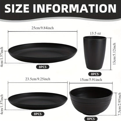 Wheat Straw Dinnerware Set 16 or 32 Piece – Plates & Bowls for 4 or 8 People, Microwave & Dishwasher Safe Plastic Dish Set, Lightweight Colorful Tableware for Home, Party & Holiday