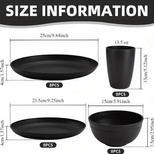 Wheat Straw Dinnerware Set 16 or 32 Piece – Plates & Bowls for 4 or 8 People, Microwave & Dishwasher Safe Plastic Dish Set, Lightweight Colorful Tableware for Home, Party & Holiday