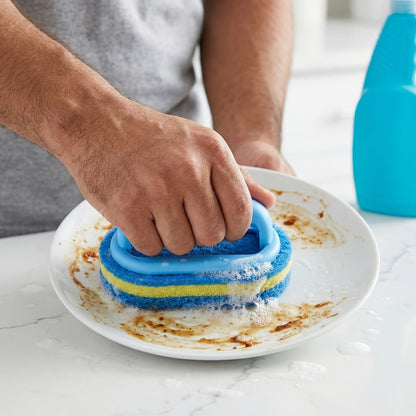 Natural Sponge Cleaning Brushes Set of 5 – Thickened Ergonomic Handle, Quick-Drying, Pill-Free, Multi-Surface Kitchen Bathroom Dishware Pool Scrubber Pads