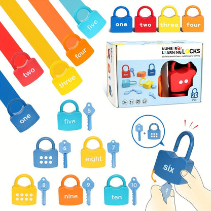 Ten-Piece Number Lock and Key Matching Set with Color-Coded Locks for Counting One Through Ten