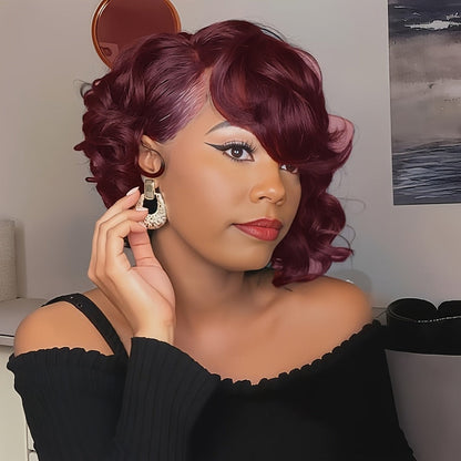 Synthetic Wig 12-Inch Short Wavy Style in Black, Dark Brown, Reddish Brown or Deep Red for Parties