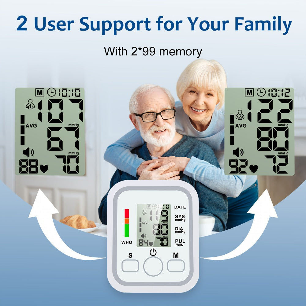 Blood Pressure Monitor by MOOD LIGHT, Upper-Arm LCD Device with Voice, Dual-User Memory and Adjustable Cuff