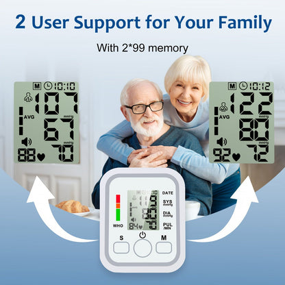 Blood Pressure Monitor by MOOD LIGHT, Upper-Arm LCD Device with Voice, Dual-User Memory and Adjustable Cuff