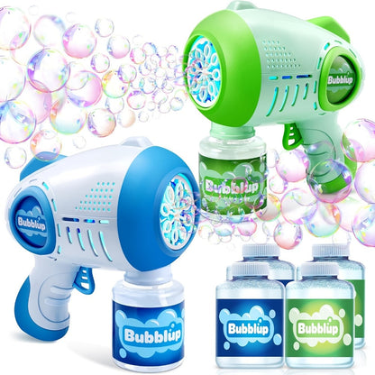 LED Light Up Bubble Gun 2 Pack with 4 Bottles Solution – 10-Hole Automatic Bubble Shooter 10000+ Bubbles Per Minute for Kids Adults, Summer Outdoor Party Easter Birthday Gift Favor