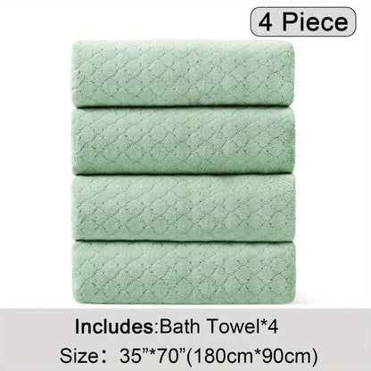 Oversized Bath Towel Set 4 Piece Diamond Pattern Microfiber - Ultra Soft Highly Absorbent Quick Dry | 10 Colors | Blue Green Black Gray Navy Orchid Brown Purple White Turquoise | Bathroom Hotel Gym Gift