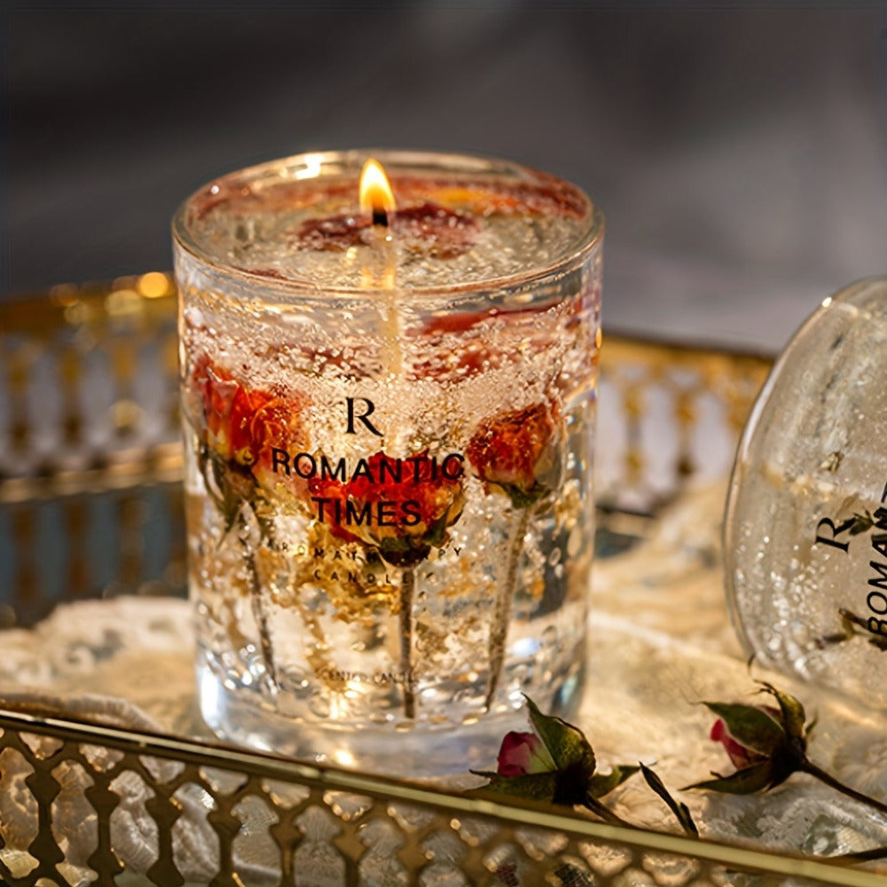 7.4oz Floral Glass Jar Candle with Single Wick and Botanical Detail in Rose, Lavender or Orange Styles