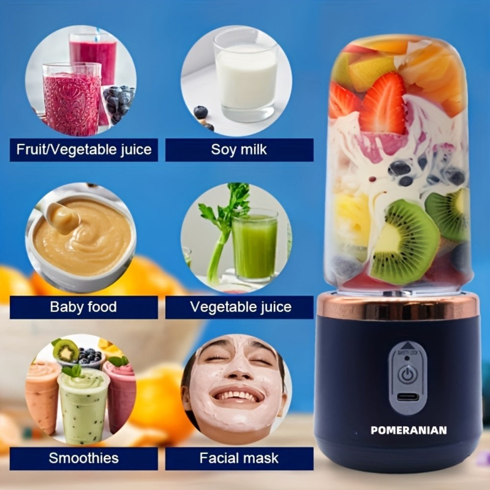Portable Blender Juicer Double Cup 1500mAh Rechargeable – Food-Grade ABS Multifunctional Fruit Vegetable Juicer | USB Charging Gift Box | Blue Pink White Summer Kitchen Essential