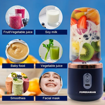 Portable Blender Juicer Double Cup 1500mAh Rechargeable – Food-Grade ABS Multifunctional Fruit Vegetable Juicer | USB Charging Gift Box | Blue Pink White Summer Kitchen Essential