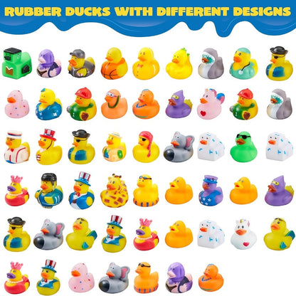 30-Piece Mini Duck Bath Toy Assortment with 2-Inch Character Designs and Mesh Storage Bag Pictured