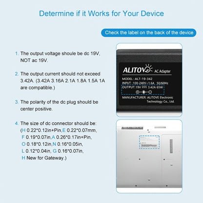 Universal DC Power Adapter 19V 3.42A 65W – ALITOVE Laptop Charger & Monitor Power Supply with 9 Interchangeable Tips, Multi-Device Compatible for Laptops, Monitors, Audio Equipment