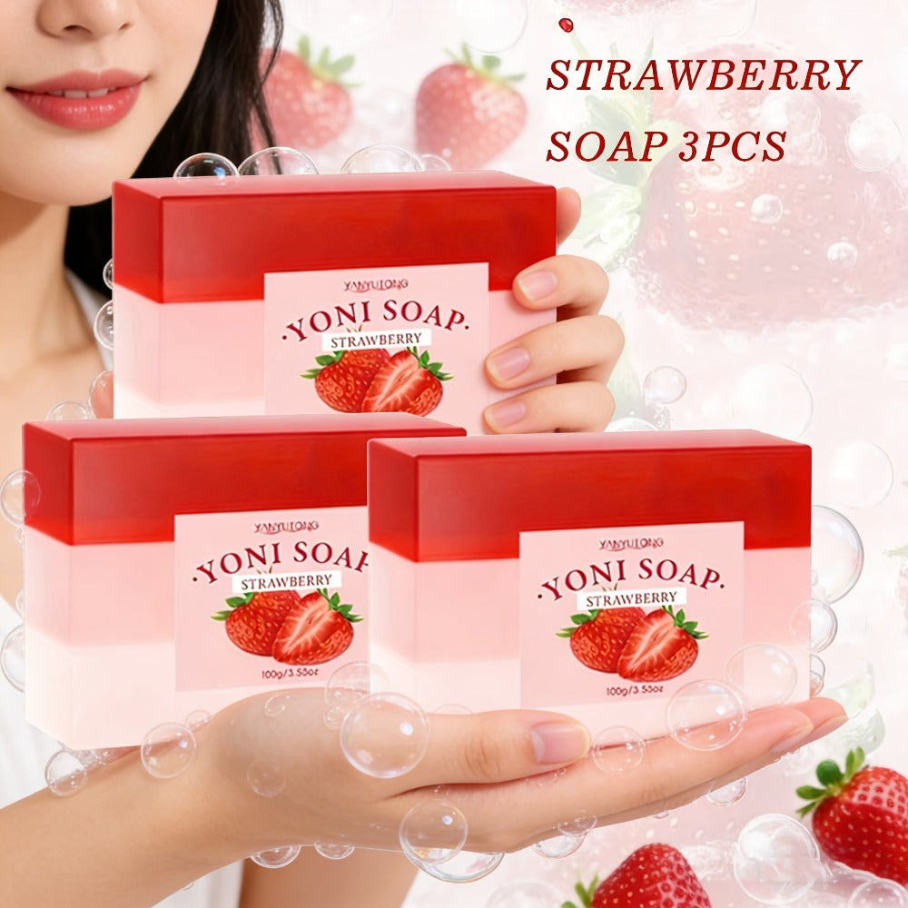 Strawberry Yoni Bath Set 4pcs for Women – Scented Yoni Oil & Soap Feminine Hygiene Kit pH Balance Odor Control Moisturizing Intimate Care Gift Set