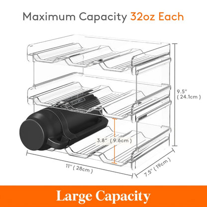 Water Bottle Rack Kitchen Organizer Stackable Plastic Holder with 5, 6, 8, 9, 11 or 12-Bottle Options