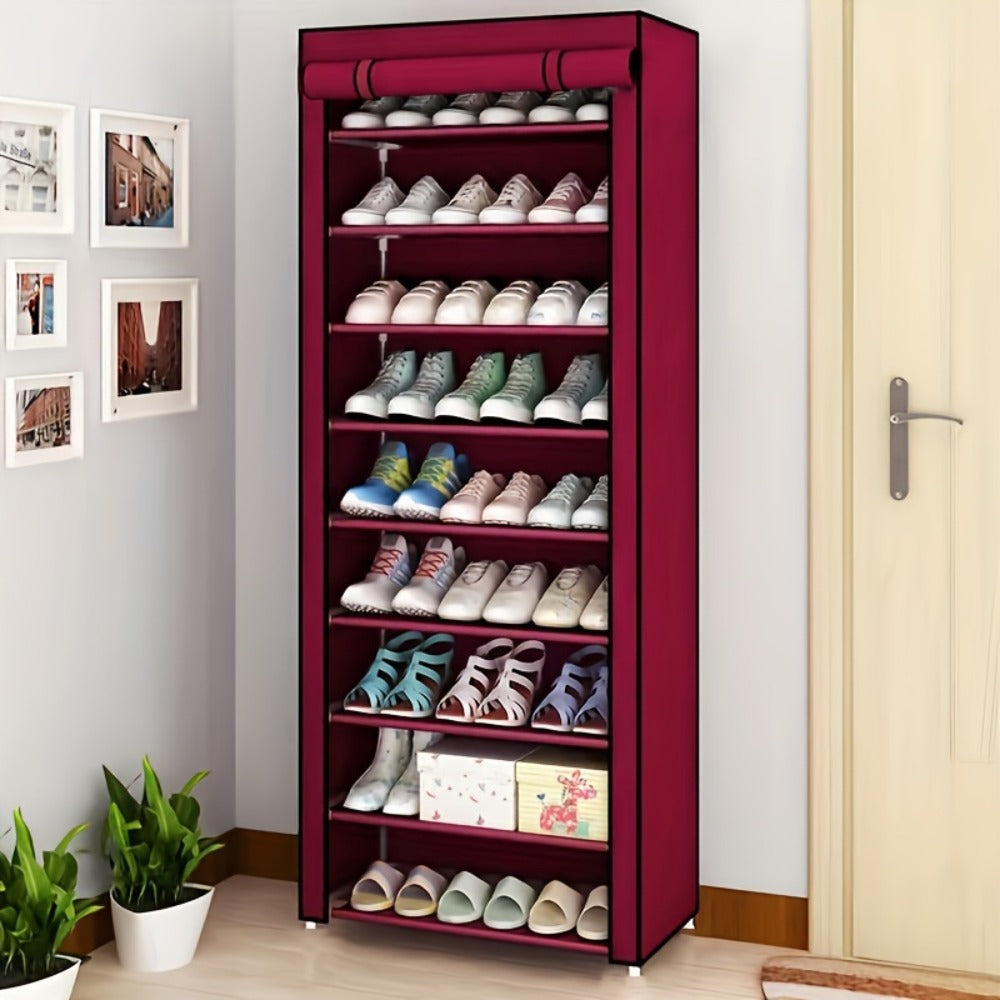 10-Layer Shoe Rack with Dust Cover – Non-Woven Portable Shoe Cabinet Organizer for Entryway, Bedroom & Dormitory Storage