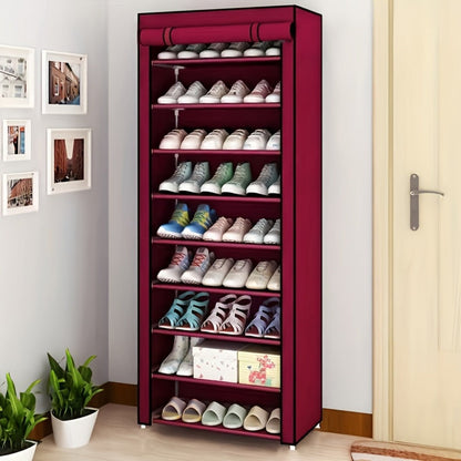 10-Layer Shoe Rack with Dust Cover – Non-Woven Portable Shoe Cabinet Organizer for Entryway, Bedroom & Dormitory Storage