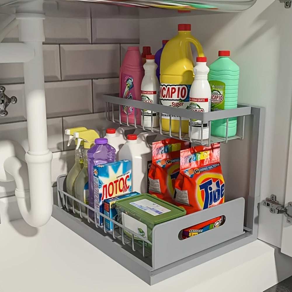 Under Sink Organizer Pull Out 2 Tier Slide Out Cabinet Shelf – Kitchen Bathroom Storage Rack Utility Organizer 1 or 2 Pack
