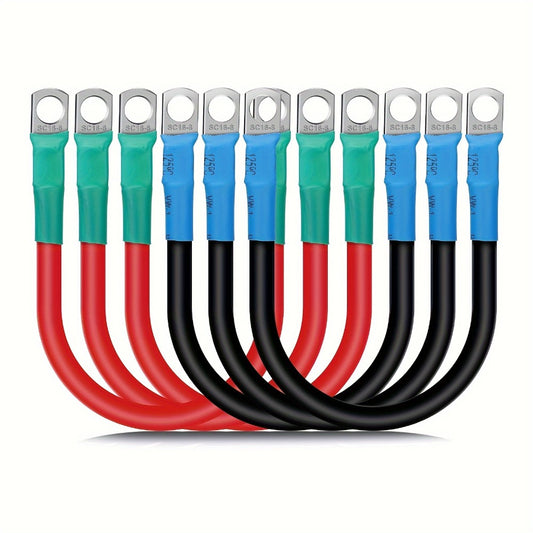 6AWG Battery Inverter Cables - 6-Pack 12-Inch Pure Copper Red & Black Cables with 5/16" Tinned Copper Lugs, PVC Insulated for Car, Truck, Boat, Solar & Battery Pack Parallel or Series Connections