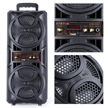 Bluetooth Speaker DAFENG Dual 6.5-Inch Karaoke Trolley with Wired Microphone, LED Lights, USB, TF and AUX