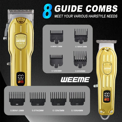 Hair Clipper & Beard Trimmer Combo Set - WEEME 2-in-1 Cordless Rechargeable Electric Hair Cutting Kit for Men, Professional Grooming Set with Trimmer, Father's Day Gift for Men, Golden & Silver