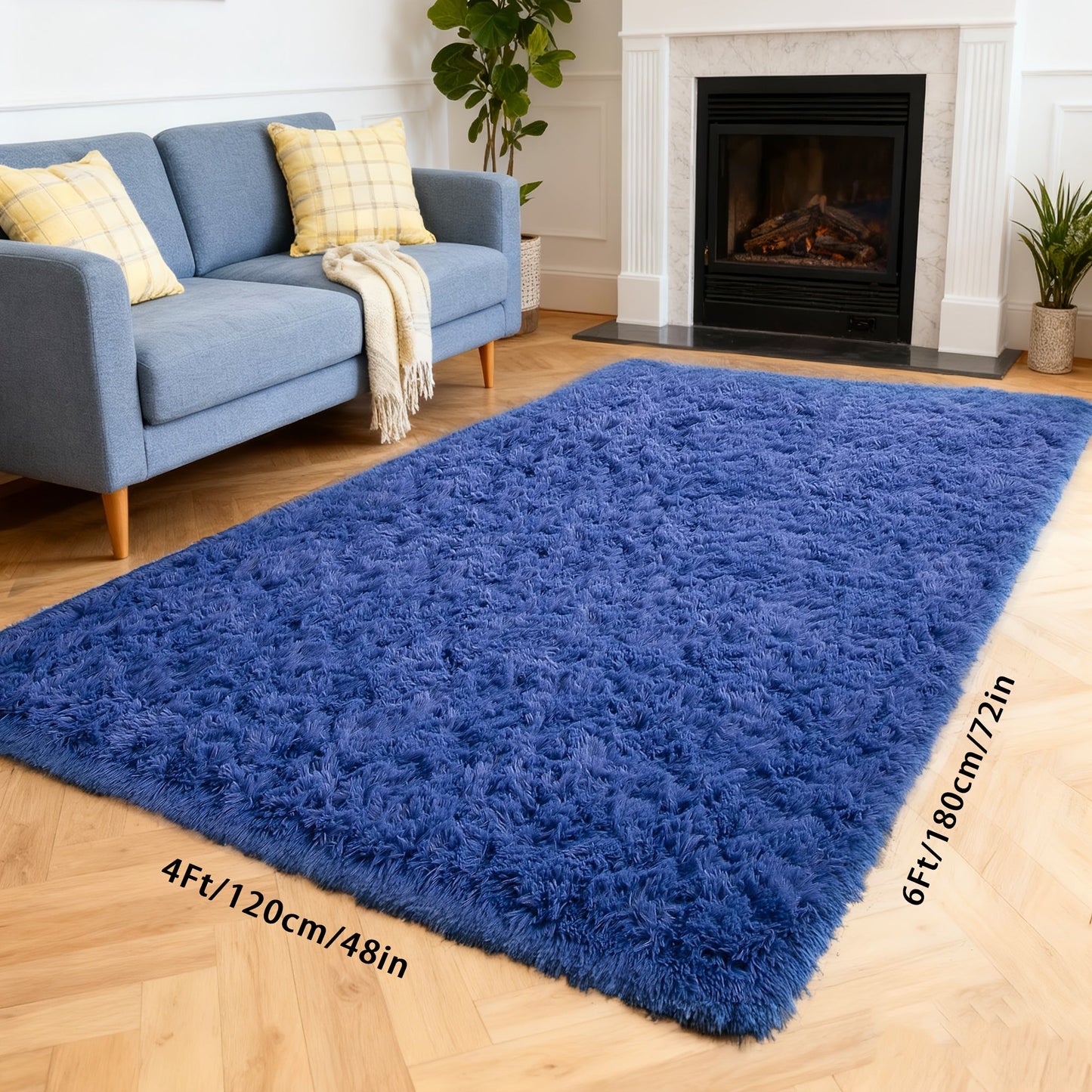 Area Rug, 4x6 Foot High-Pile Shaggy Indoor Carpet in Blue or Tie-Dye Rainbow Purple Color Options